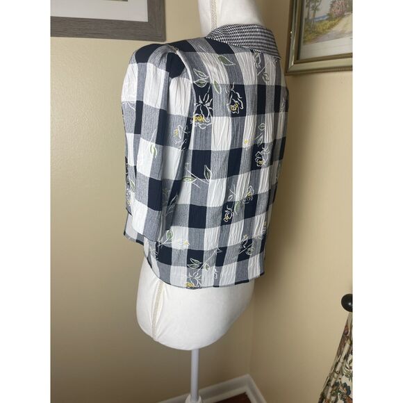 VTG Peri Petites Womens Gingham Check Floral Overlay Top Sz 12 Blouse Retro 80s - Picture 11 of 15